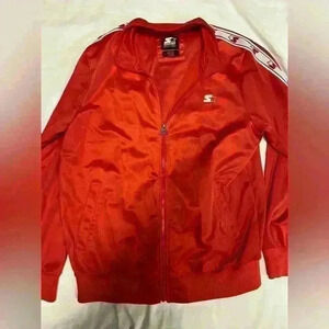 Red Starter zip up top, men’s large, black label